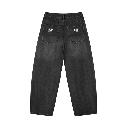 TQ Moto Barrel Jeans – Black Vintage Wash