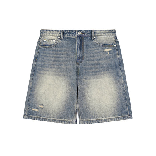 TQ MOTO- Faded Distressed Baggy Denim Shorts