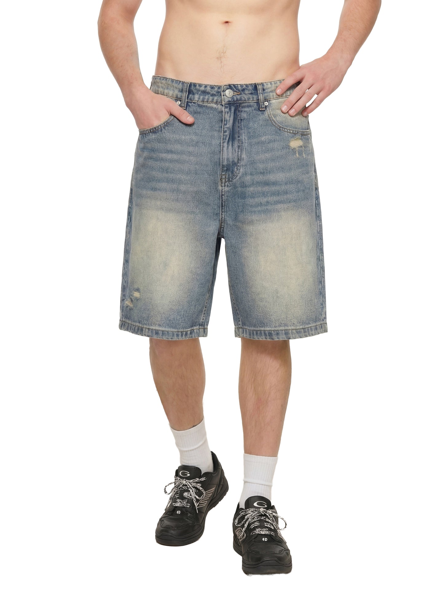 TQ MOTO- Faded Distressed Baggy Denim Shorts