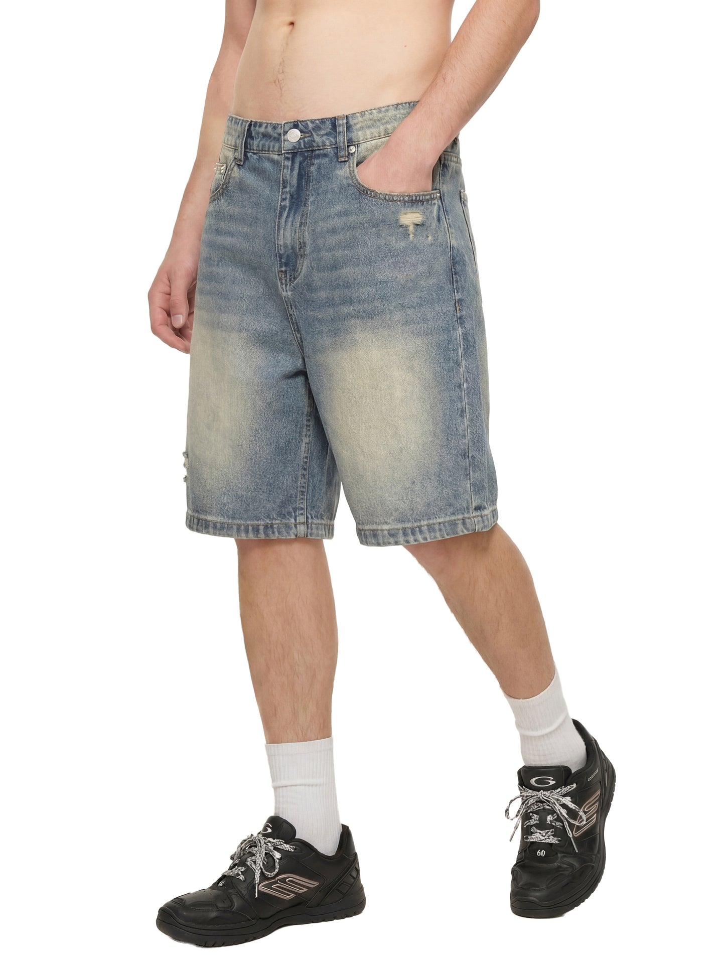 TQ MOTO- Faded Distressed Baggy Denim Shorts