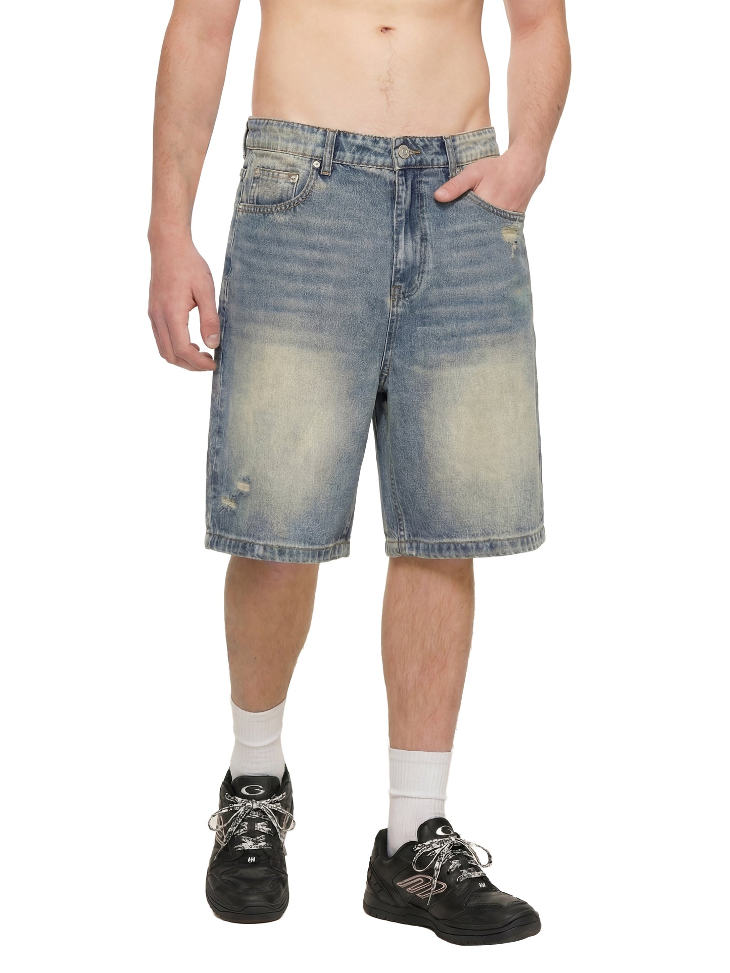 TQ MOTO- Faded Distressed Baggy Denim Shorts