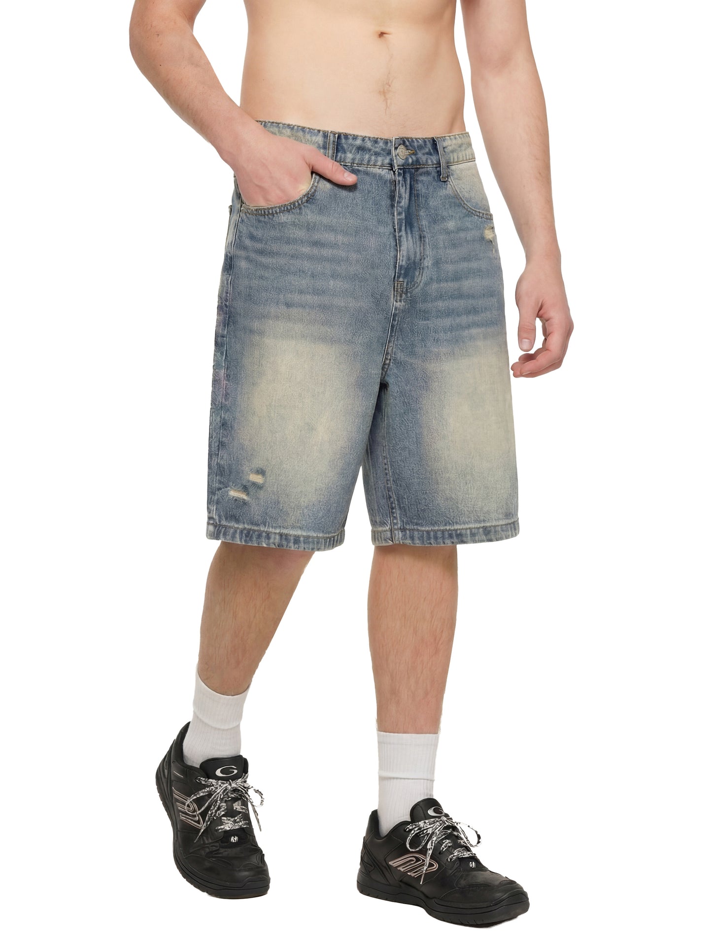TQ MOTO- Faded Distressed Baggy Denim Shorts