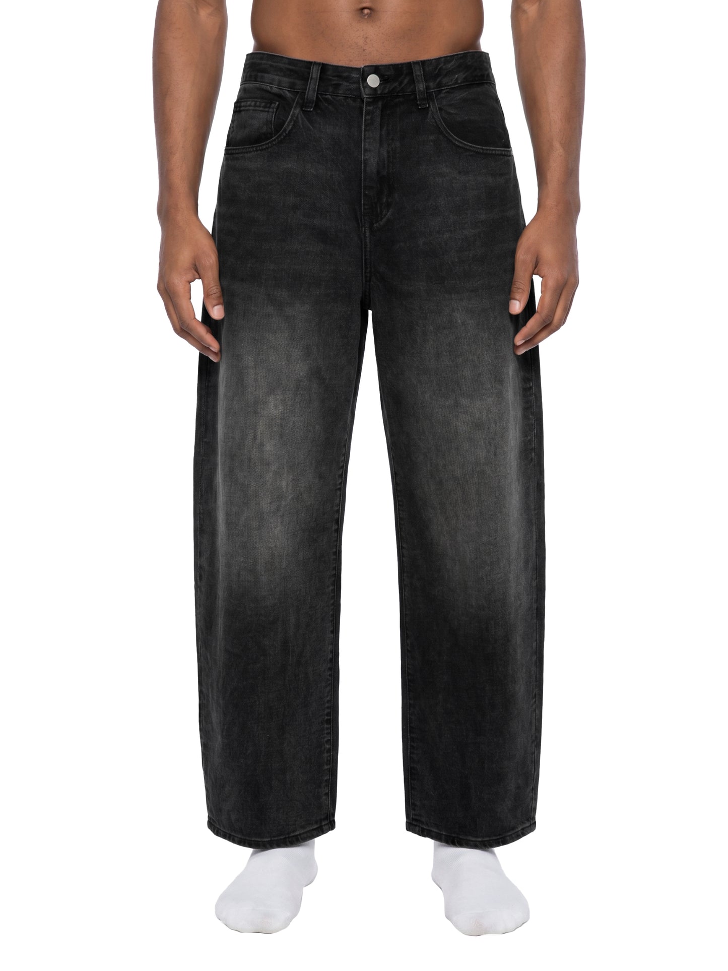 TQ Moto Barrel Jeans – Black Vintage Wash
